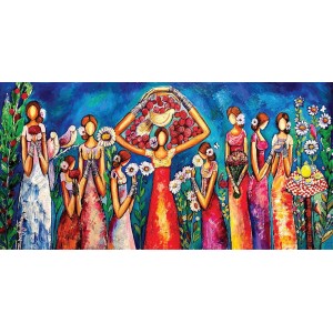 Shazly Khan, Her Secret Paradise. All A Woman Really Wants Is Love, Peace And Respect, 36 x 72 Inch, Acrylic on Canvas, Figurative Paintings, AC-SZK-092